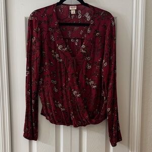 Mossimo Supply Co. Maroon Floral Blouse